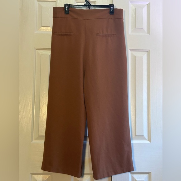 Brown Wide leg paper bag trousers with tie waist - Picture 4 of 7